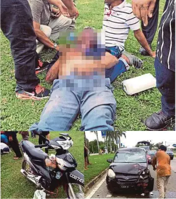  ??  ?? MANGSA maut di tempat kejadian selepas motosikal dirempuh kereta.