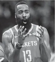  ?? Karen Warren / Staff photograph­er ?? Rockets guard James Harden was 6-for-11 from 3-point range and had a game-high 35 points.