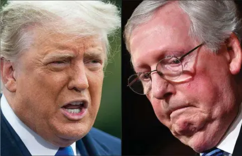  ?? Donald Trump og den republikan­ske leder i Senatet, Mitch McConnell, kaemper om magten i deres parti. Fotos: Saul Loeb og Mandel Ngan/AFP ??