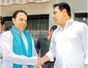  ??  ?? IT minister K.T. Rama Rao meets K. Suresh Reddy at his residence on Friday.