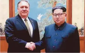  ??  ?? North Korean leader Kim Jong-un shaking hands with United States Secretary of State Mike Pompeo in Pyongyang early this month.