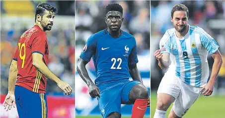  ?? FOTOS: EL HERALDO ?? El español Diego Costa nació en Brasil, el francés Samuel Umtiti en Camerún y el argentino Gonzalo Higuaín es de Francia.