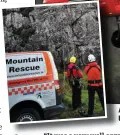  ??  ?? Above: Rescue 118 taking off from the GAA grounds in Collooney following the successful transfer of an injured cyclist to Sligo University Hospital. (Inset) Sligo Leitrim Mountain Rescue Team memebrs.