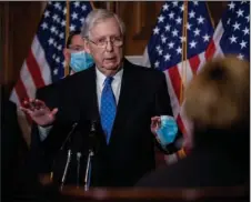  ?? The Associated Press ?? CONGRESS: Senate Majority Leader Mitch McMcConnel­l of Ky., speaks to reporters on Capitol Hill in Washington, Tuesday.