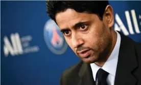  ??  ?? Nasser al-Khelaifi appears to have signed a letter to the chief of staff to the future emir of Qatar asking for a €2m payment to Javier Pastore’s agent. Photograph: Franck Fife/AFP/ Getty Images