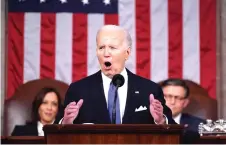  ?? — AFP photo ?? Biden delivering the State of the Union address in the House Chamber of the US Capitol in Washington.