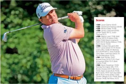  ?? AFP ?? Jason Dufner hits his tee shot on the 14th hole during the second round of the Memorial tournament in Dublin, Ohio. —