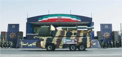  ?? (WANA/Reuters) ?? MISSILES ARE displayed during Iran’s National Army Day parade in Tehran in September 2019.