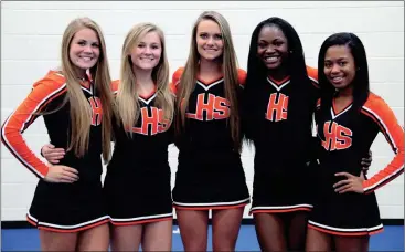  ??  ?? The LaFayette High School competitio­n cheerleadi­ng seniors include (from left) Allie Durham, Addison Alexander, Gracie Freeman, Deshia Dew and Desiree Langston. (Photo by Scott Herpst)