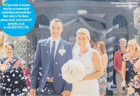  ??  ?? The newlyweds outside Westbourne Church, Sussex.