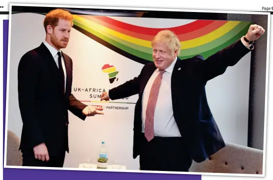  ??  ?? Ready to take off: Prince Harry with Boris Johnson at the UK-Africa Summit yesterday