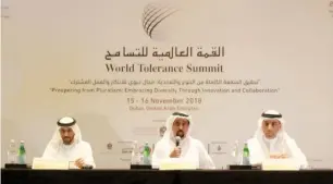  ??  ?? Officials announce the deatils of the World Tolerance Summit at Press conference on Sunday.