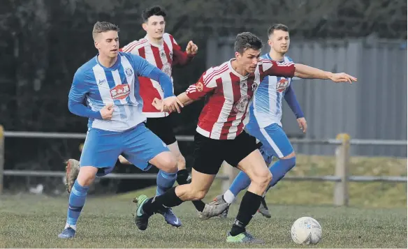  ??  ?? Sunderland West End (red white) in pre-lockdown action against Willington.