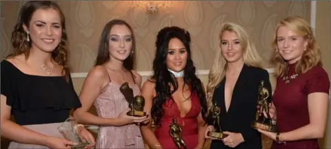  ??  ?? Special recognitio­n awards were presented to Niamh Buckley (most improved player of the year), Niamh Tormey (Minor player of the year), Danielle Chin (joint adult player of the year), Rebecca Foley (county final player of the match), Niamh Butler...