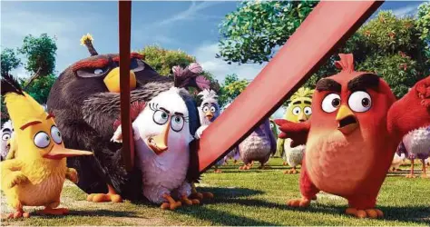  ?? Sony Pictures ?? Chuck (voiced by Josh Gad), from left, Bomb (Danny McBride), Matilda (Maya Rudolph) and Red (Jason Sudeikis) prepare to battle the pig invaders in “The Angry Birds Movie.”