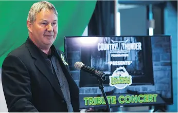  ?? KAYLE NEIS/THE CANADIAN PRESS ?? Gerry Krochak from Country Thunder Music Festivals announces the lineup for the Humboldt Broncos tribute concert on Wednesday. The April 27 show will be at Saskatoon’s SaskTel Centre.