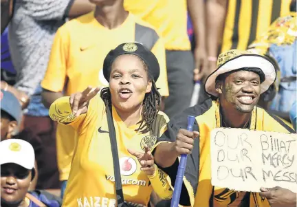  ?? LEFTY SHIVAMBU/GALLO IMAGES ?? Amakhosi’s boisterous fans sometimes turn violent at soccer venues. Their team is currently serving a two-match fan-ban due to their violence and vandalism.