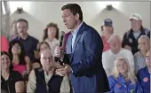  ?? JOSH REYNOLDS — THE ASSOCIATED PRESS ?? Florida Gov. Ron DeSantis, a presidenti­al candidate, speaks during a town hall event in Hollis, N.H., June 27.