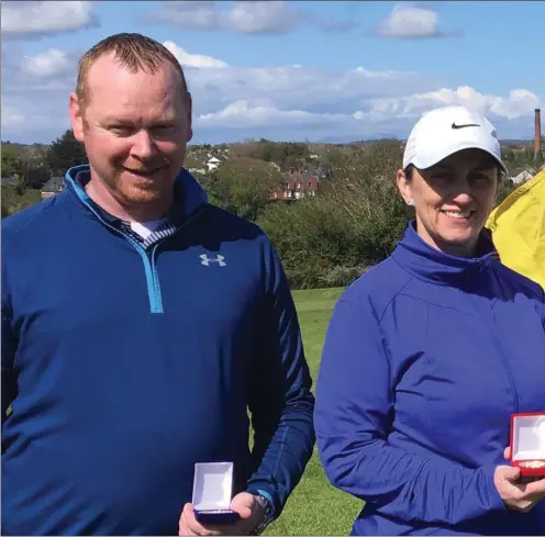  ??  ?? Winners at last weekend’s MacBride Club Matchplay, (l to r) Barry Thornton (Gents Senior grade), Audrey Donnelly (Ladies), Owen Campbell