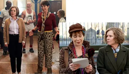  ??  ?? Above: Celia and Imelda Staunton play contrastin­g sisters in the newly released film Finding Your Feet.
Left: Celia with Judi Dench in The Best Exotic Marigold Hotel.