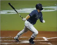  ?? CHRIS O’MEARA – THE ASSOCIATED PRESS ?? Austin Meadows, part of the Rays’ all left-handed hitting lineup, slugs a two-run double in the fourth inning against the Red Sox.