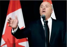  ?? THE CANADIAN PRESS/NATHAN DENETTE ?? Kevin O’Leary addresses a news conference in Toronto Wednesday after it was announced he had quit the leadership race and thrown his support behind candidate Maxime Bernier.