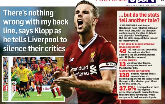  ??  ?? HITTING BACK: Jordan Henderson insists Liverpool can defend despite conceding three at Watford (inset)