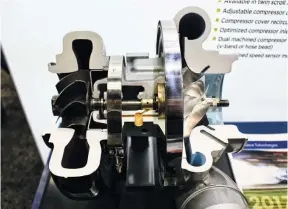  ??  ?? Despite the glamor associated with the ball-bearing center cartridges employed on some turbos, Borgwarner’s twin hydrodynam­ic journal bearings have proven highly robust, even with excessive shaft speed in the mix. One high mark of the use of journal bearings is that the center sections of S300 and S400 frame chargers are fully serviceabl­e and won’t break the bank—which is often not the case with ball-bearing turbocharg­ers. The option to upgrade to a 360-degree thrust bearing assembly is also offered on most Borgwarner S300 and S400’s, adding tremendous insurance in high drive pressure and shaft speed applicatio­ns. A 360 thrust upgrade typically runs just $120 to $180.