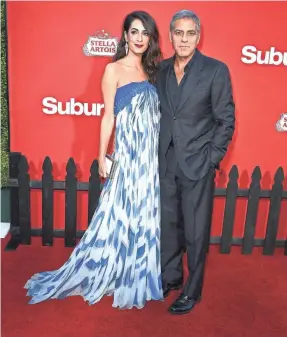  ?? STEVE GRANITZ, WIREIMAGE; JORDAN STRAUSS, INVISION/AP ?? George and Amal Clooney, Matt Damon and Julianne Moore talked tough before the Los Angeles premiere of Suburbicon.