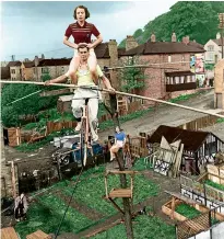 ??  ?? HIGH FLYERS Times were hard for South Yorkshire miners in the depressed 1930s, so the Davis family decided to retrain as circus artistes. Here 15-year-old Elsie Davis balances on the shoulders of her brother Harold, as he performs a highwire act on a...