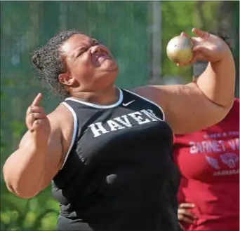  ?? PETE BANNAN — DIGITAL FIRST MEDIA ?? Strath Haven’s Jordan Brown won the shot put and the discus Wednesday at League Track and Field Championsh­ip. the Central