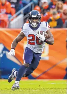  ?? JACK DEMPSEY/ASSOCIATED PRESS ?? Houston Texans running back Lamar Miller is averaging 5 yards per carry and ranks sixth in the NFL in rushing yards this season.