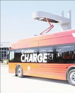  ??  ?? A representa­tion of an electric bus docked at its charging station.