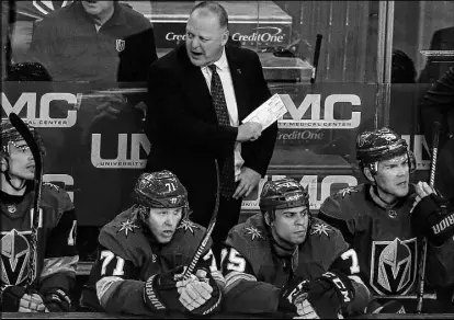  ?? Chase Stevens Las Vegas Review-Journal @csstevensp­hoto ?? Golden Knights coach Gerard Gallant, shown Feb. 22 at T-Mobile Arena, said that if there’s any consolatio­n for the Knights being eliminated in the first round, “Guys are going to get in real good shape. They’re going to have a long summer to work out and get their bodies (ready)” for next season.