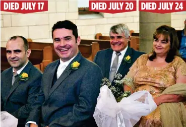  ?? ?? ‘THEY FELL INTO THE TRAP’: Francis Goncalves, second left, with, from left, brother Shaul, dad Basil and mum Charmagne, who all died after falling victim to anti-vax propaganda DIED JULY 17 DIED JULY 20 DIED JULY 24