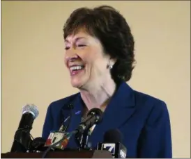  ?? DAVID SHARP — THE ASSOCIATED PRESS ?? Sen. Susan Collins, R-Maine, smiles during a news conference Friday in Rockland, Maine, after announcing she will remain in the U.S. Senate and not run for governor.