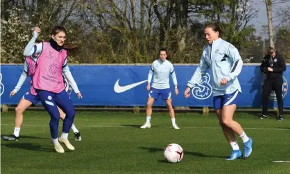  ??  ?? Fran Kirby on the ball during Chelsea training as they prepare for Atlético Madrid. Photograph: Harriet Lander/Chelsea FC/Getty Images