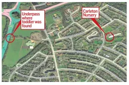  ?? Picture: Bing Maps. ?? An image showing the location of the nursery and where the toddler was eventually found.