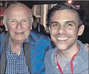  ?? Photo from Matthew Lopez ?? TERRENCE McNALLY with Lopez in 2018 at London’s Young Vic after he’d seen “The Inheritanc­e.”