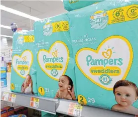  ?? /Reuters/File ?? Updated products: Pampers, a brand owned by Procter & Gamble, is seen for sale in a store in Manhattan, New York City.