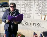  ?? ?? Luann Zambanini, of the Boyertown Area Historical Society, shares the story of Lillie Grim, who was one of the victims who perished in the 1908 Rhoads Opera House fire at age 16.