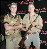  ?? ?? Mens winner Jaydin Fleischman­n and Eduard O’Reilly from Wildman Polokwane with the gun sponsored by Wildman Polokwane.