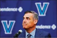  ?? Matt Rourke / Associated Press ?? Jay Wright grimaces while speaking at a news conference about his resignatio­n as men’s basketball coach at Villanova on Friday.