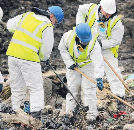  ?? Pictures: Getty/PA. ?? Nicola Urquhart, above right, says she will no longer picture her son Corrie, top right, in the landfill site after an exhaustive search of the area, above left.
