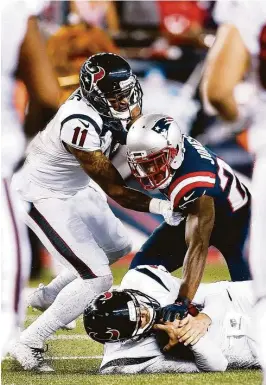  ?? Brett Coomer / Houston Chronicle ?? Quarterbac­k Brock Osweiler and the Texans will try to pick themselves off the ground after losing to the Patriots on Thursday.