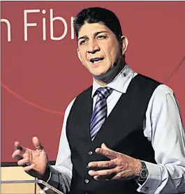  ??  ?? Vodacom group chief executive Shameel Joosub presenting the 2017 interim results at the Vodacom headquarte­rs in Midrand yesterday. The company’s data revenue in South Africa overtook voice revenue for the first time in the six months ended September.