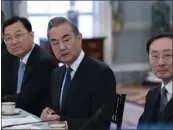  ?? JOSE LUIS MAGANA — THE ASSOCIATED PRESS ?? Chinese Foreign Minister Wang Yi, center, is seen during a bilateral meeting with Secretary of State Antony Blinken at the State Department in Washington on Friday.