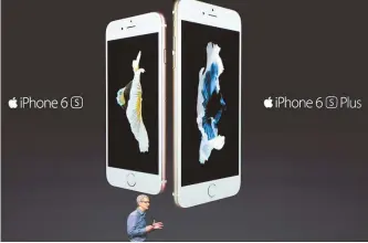  ?? Bloomberg-Yonhap ?? Tim Cook, chief executive officer of Apple, introduces the Apple iPhone 6s and 6s Plus during an Apple product announceme­nt in San Francisco, California, Wednesday.