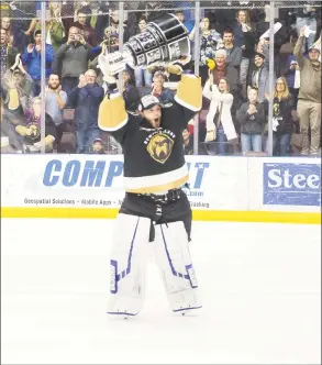  ?? Contribute­d photo ?? Michael Garteig, Quinnipiac’s star goalie during its 2016 run to the Frozen Four championsh­ip game, led Newfoundla­nd to the ECHL championsh­ip this week.