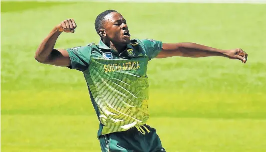  ?? Picture: DANIEL KALISZ/GETTY IMAGES ?? GOT HIS MAN: Kagiso Rabada of South Africa celebrates after taking the wicket of Shaun Marsh of Australia during the One-Day Internatio­nal series between the countries at Adelaide Oval on Friday.
